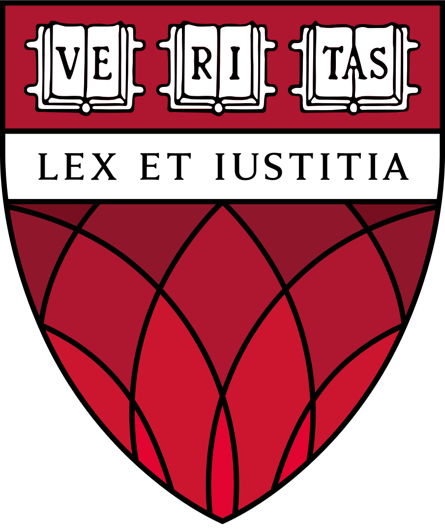 Harvard University shield with 'Veritas' and Latin motto.